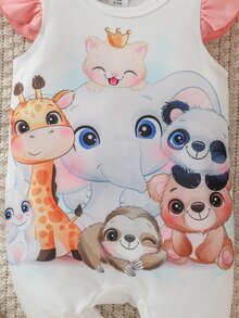 嬰兒卡通圖案荷葉邊連身短褲帶配件髮箍 - 彩色 - 查看 6