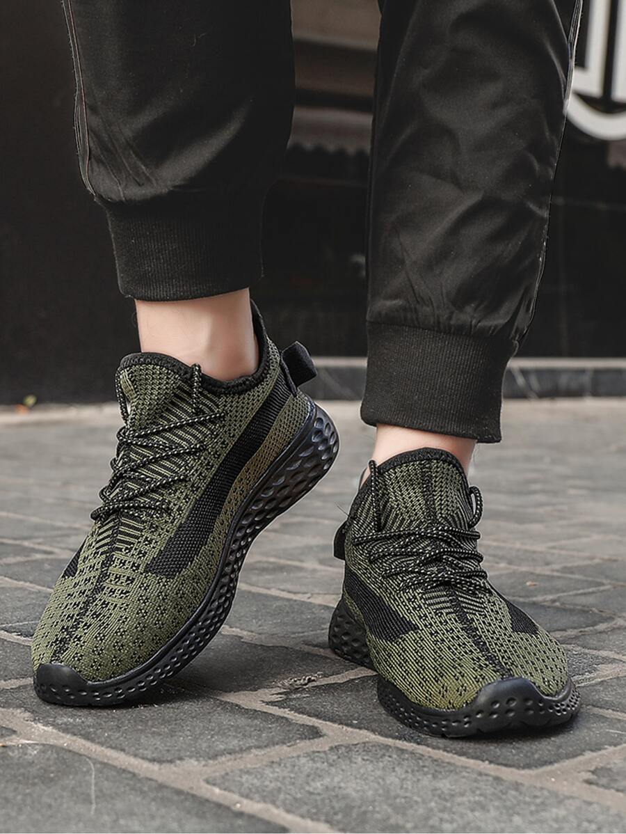 Zapatos para caminar para hombres , Zapatos para correr con bloques de color para hombres - Verde militar - Ver 1