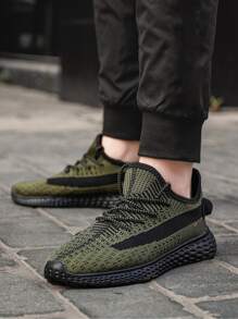 Zapatos para caminar para hombres , Zapatos para correr con bloques de color para hombres - Verde militar - Ver 2