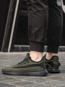 Zapatos para caminar para hombres , Zapatos para correr con bloques de color para hombres - Verde militar - Ver 3