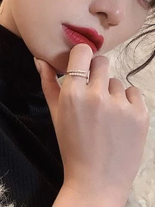 珍珠和水鑽裝飾纏繞式戒指 - 金黃色 - 查看 3