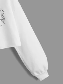 SHEIN EZwear Letter Graphic Drop Shoulder Crop Drawstring Hoodie In Fall/Winter - White - View 4