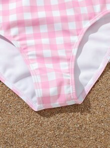 Conjunto de bikini con volantes a cuadros para niña preadolescente, playa de verano - Rosa - Ver 4