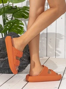 Chanclas con diseño de hebilla con doble banda - Naranja - Ver 7