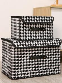1pc Houndstooth Print Foldable Clothes Storage Box Room Decor Home Decor Fall Decor Bedroom Decor - Black and White - View 1