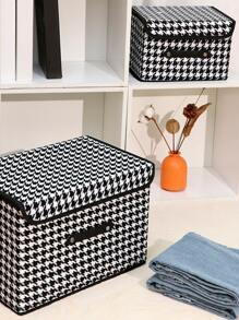 1pc Houndstooth Print Foldable Clothes Storage Box Room Decor Home Decor Fall Decor Bedroom Decor - Black and White - View 7