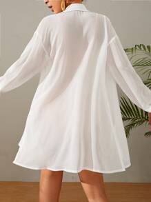 SHEIN Summer Beach Pregnant Women Solid Loose Drop-Shoulder Kimono Jacket And Bikini Swimsuit - White - View 2