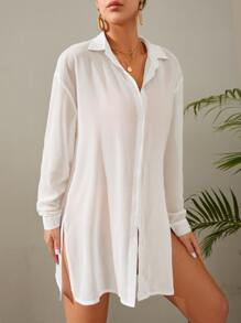 SHEIN Summer Beach Pregnant Women Solid Loose Drop-Shoulder Kimono Jacket And Bikini Swimsuit - White - View 5