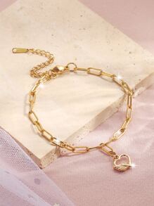 Wing Detail Heart Charm Bracelet - Multicolor - View 2