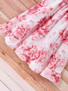 Niñas Vestido con estampado floral de hombros descubiertos ribete con fruncido - Rosa - Ver 3