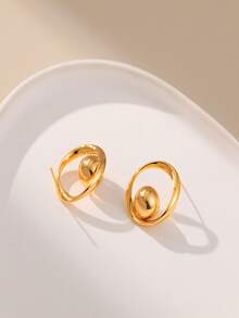 Ball Decor Stud Earrings - Yellow Gold - View 2