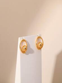 Ball Decor Stud Earrings - Yellow Gold - View 3