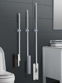 2pcs, Broom Hanger Storage Rack Organizer Clips Clamping Seamless Mop Hooks Bathroom Tools Suction Hanging Pipe Hooks Household Tools - Grey - View 4