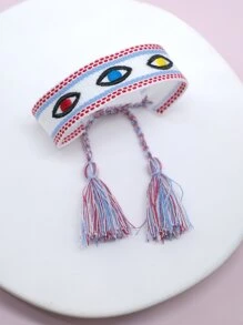 Eye Embroidered Tassel Decor Bracelet - Multicolor - View 4