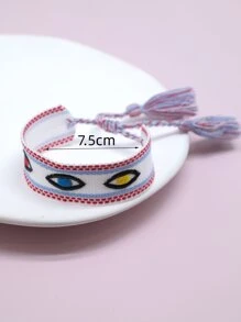 Eye Embroidered Tassel Decor Bracelet - Multicolor - View 5