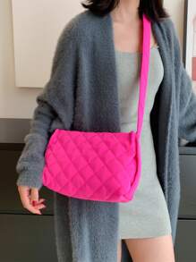 Túi Crossbody Nữ Kẻ sọc Có thể điều chỉnh được Mốt - Màu Hồng Tươi - Xem 2