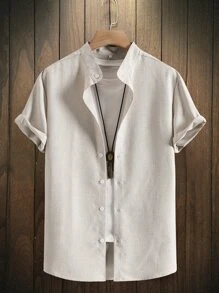 Manfinity Homme Men 1pc Solid Button Up Shirt - Beige - View 1