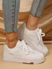 Letter Graphic Lace-up Front Skate Shoes - White - View 1