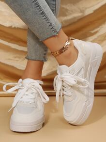 Letter Graphic Lace-up Front Skate Shoes - White - View 2