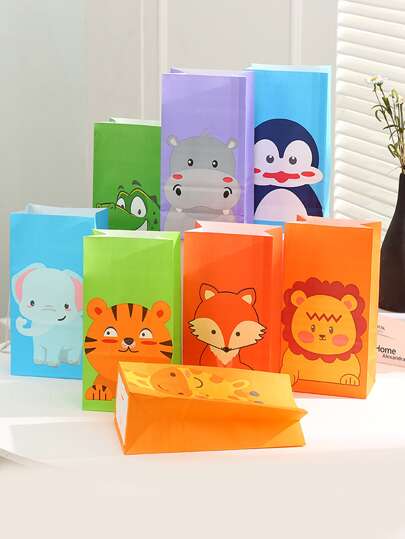 12入組卡通動物印花隨機色禮品袋
