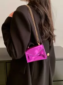Mini Metallic Flap Chain Square Bag - Purple - View 1