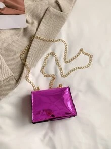 Mini Metallic Flap Chain Square Bag - Purple - View 2