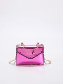 Mini Metallic Flap Chain Square Bag - Purple - View 3