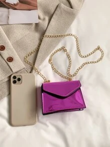 Mini Metallic Flap Chain Square Bag - Purple - View 5