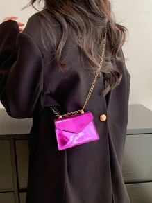 Mini Metallic Flap Chain Square Bag - Purple - View 8
