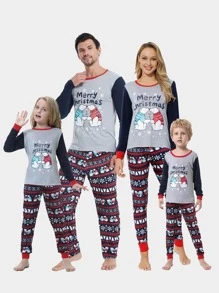 Girls Christmas and Cartoon Print Colourblock 1 Top & 1 Trousers PJ Set - Multicolor - View 3