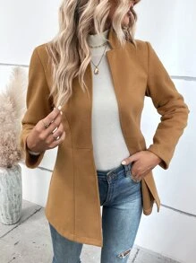 SHEIN Unity Abrigo unicolor con parte delantera abierta - Caqui - Ver 5