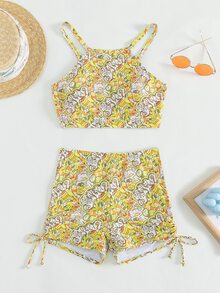 Bộ bikini dây rút bên hông in họa tiết Allover đi biển mùa hè - Nhiều màu - Xem 4