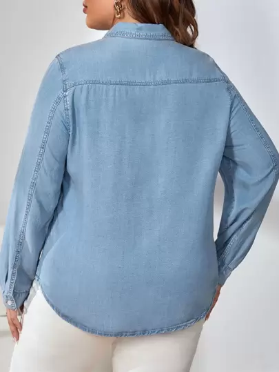 EMERY ROSE Plus Flap Pocket Denim Shirt