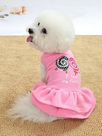 فستان برسوم كارتون للكلب قطعة واحدة