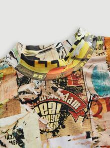 SHEIN MOD 小高領滿版印花緊身連衣裙 - 彩色 - 查看 6