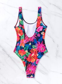 Tropical Print One Piece Swimsuit - Multicolor - View 4