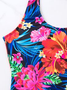 Tropical Print One Piece Swimsuit - Multicolor - View 6