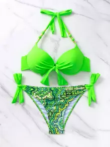 Swim Vcay Bộ bikini buộc dây họa tiết Paisley in tương phản bãi biển mùa hè cho nữ - Nhiều màu - Xem 6
