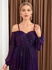 Cold Shoulder Split Thigh Glitter Bridesmaid Dress