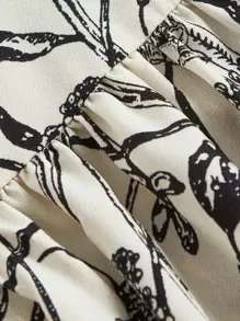 Vestido De Tirantes De Estructura Corsé Con Estampado Floral Y Contraste En Los Bordes - Blanco y Negro - Ver 3