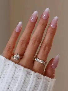 VV MEI JIA ER Elevate Your Style with 24pcs Long Almond Pink Glossy Ombre Fake Nail & 1pc Nail File & 1sheet Tape - Multicolor - View 1