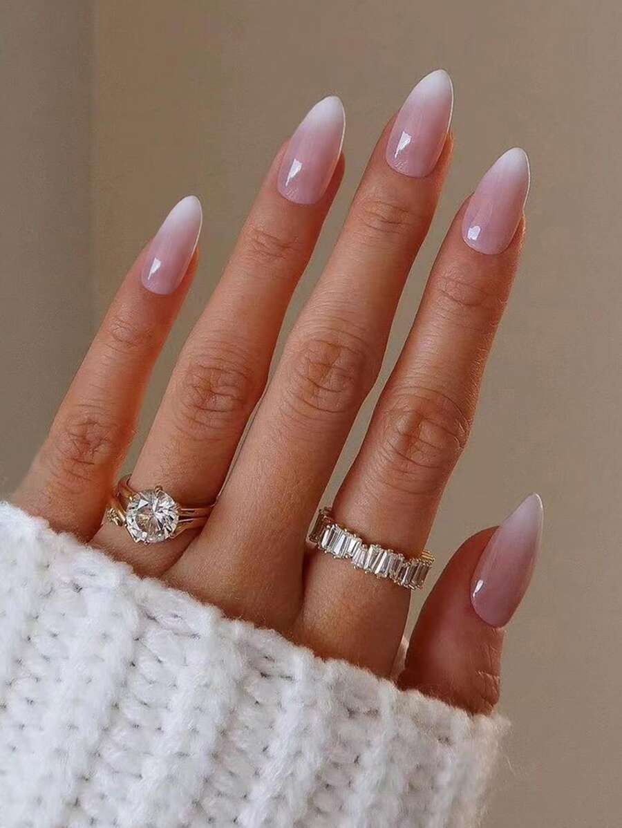 VV MEI JIA ER Elevate Your Style with 24pcs Long Almond Pink Glossy Ombre Fake Nail & 1pc Nail File & 1sheet Tape - Multicolor - View 1