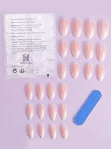 VV MEI JIA ER Elevate Your Style with 24pcs Long Almond Pink Glossy Ombre Fake Nail & 1pc Nail File & 1sheet Tape - Multicolor - View 2