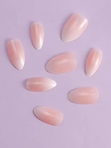 VV MEI JIA ER Elevate Your Style with 24pcs Long Almond Pink Glossy Ombre Fake Nail & 1pc Nail File & 1sheet Tape - Multicolor - View 3