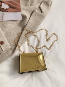 Mini Metallic Letter Graphic Flap Chain Square Bag, Funky, Punk & Bag For Street Wear , Goth - Gold - View 8