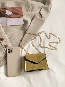Mini Metallic Letter Graphic Flap Chain Square Bag, Funky, Punk & Bag For Street Wear , Goth - Gold - View 9