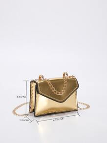 Mini Metallic Letter Graphic Flap Chain Square Bag, Funky, Punk & Bag For Street Wear , Goth - Gold - View 5