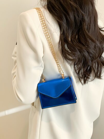 Mini Metallic Chain Flap Square Bag