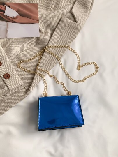 Mini Metallic Chain Flap Square Bag