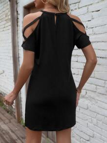 SHEIN LUNE Cold Shoulder Criss Cross Tee Dress - Black - View 3